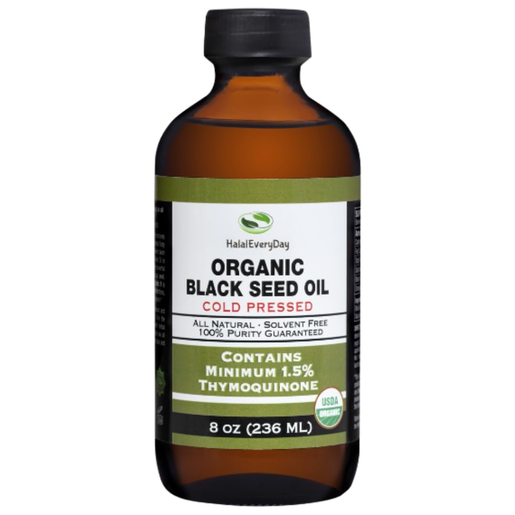 Bio Black Seed Oil - USDA Certified Cold Pressed Glass Bottle Über 1.5% Thymoquinone 3X Stärke Türkisch Schwarz Cumin Nigella Sativa nicht GMO 100% reines Schwarzes Öl (8oz Glasflasche)