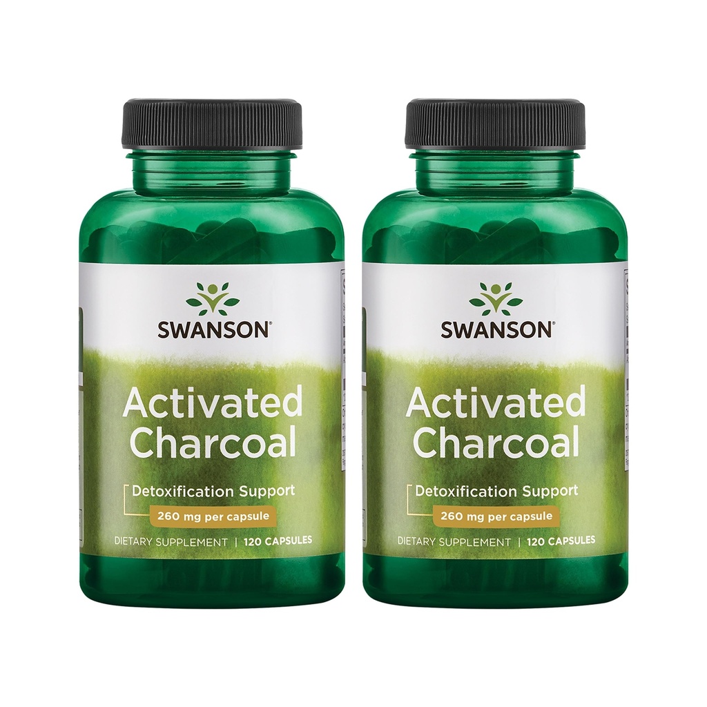 Swanson Activated Charcoal - Natural Supplement Supporting Healthy Absorption - Hilft w/Bloating & Maintaining Bowel Regularity - (120 Kapseln, 520mg pro Servierung) 2 Pack