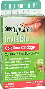 Quantum Health Super LipCare+ Invisible Cold Sore/Fever Blister Bandages - Soothes e protegge, aiuta a prevenire la contaminazione e nascondere le ulcere, 12 Ct