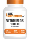 BulkSupplements.com Vitamin D3 1000IU Softgels - Cholecalciferol, D3 Supplement, Vitamin D 1000 IU - 1 Vitamin D3 Softgel (25mcg Vitamin D) pro Servierung, 500 Graf (Pack von 1)