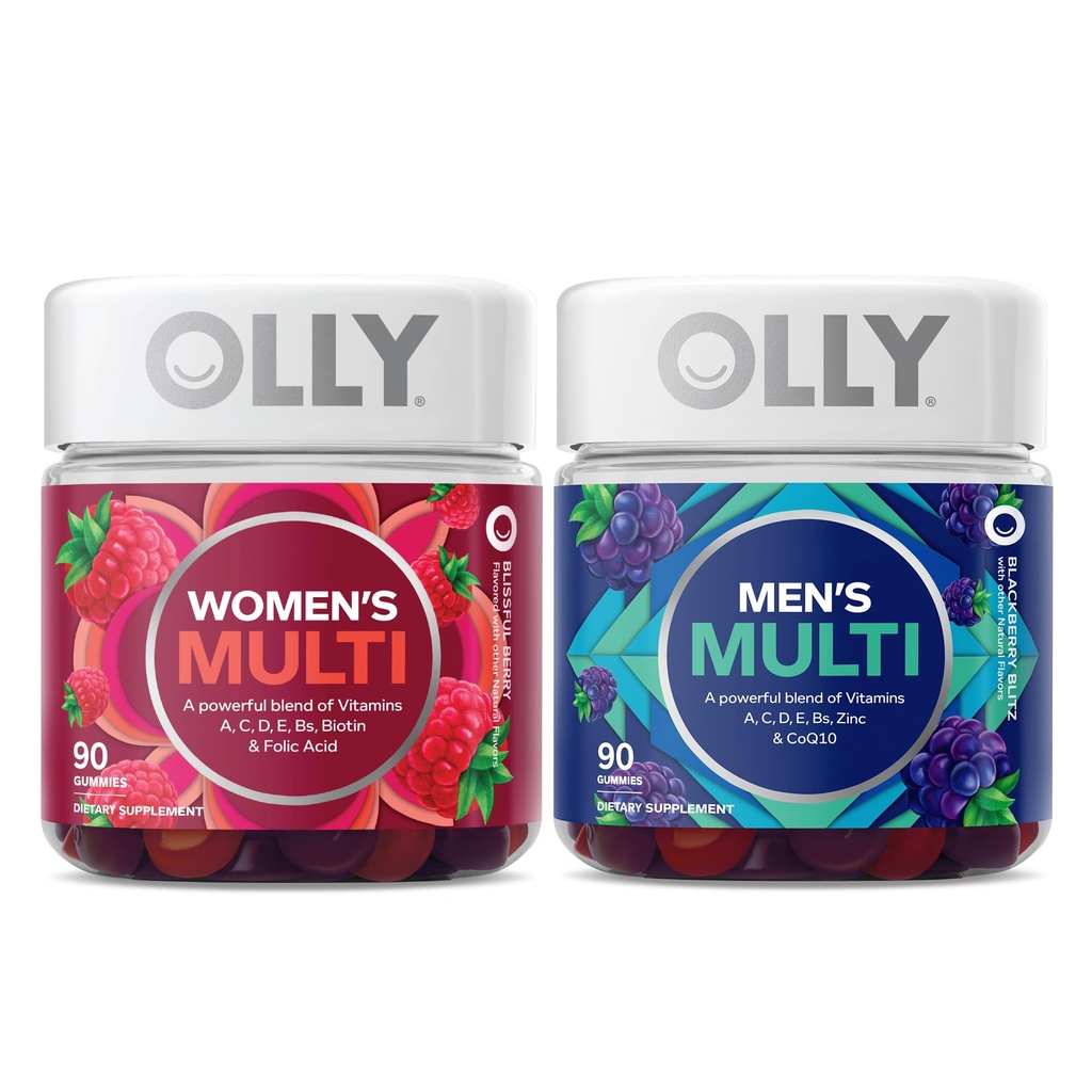 OLLY Multivitamin Gummy 90ct Berry & Men's Multivitamin Gummy 90ct BlackBerry - Vitamine A, C, D, E, Biotin, Zinc & B-Vitamins - 45 giorni di alimentazione