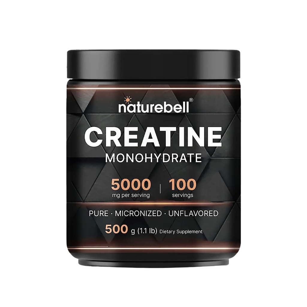 NatureBell Creatine Monohydrat-Pulver - 500g - Mikronisiertes Pulver - Liefert 5.000 mg Kreatin pro Servierung - Pre-Workout oder Post-Workout-Unterstützung* - Vegan & Keto Friendly - Unflavored