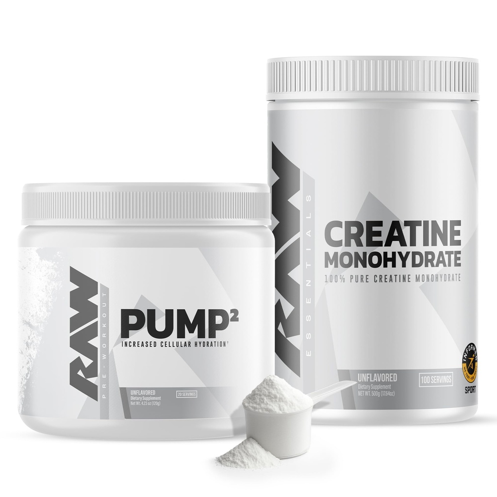 RAW Nutrition Creatine Monohydrate & Unflavored PreWorkout Powder Bundle