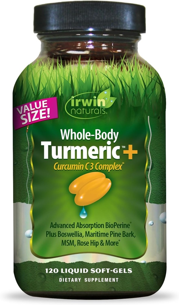 Irwin Naturals Ganzkörper Kurkuma + Curcumin C3 Complex - 120 Liquid Soft-Gels - mit Boswellia, Maritime Pine Bark, MSM & Rose Hip