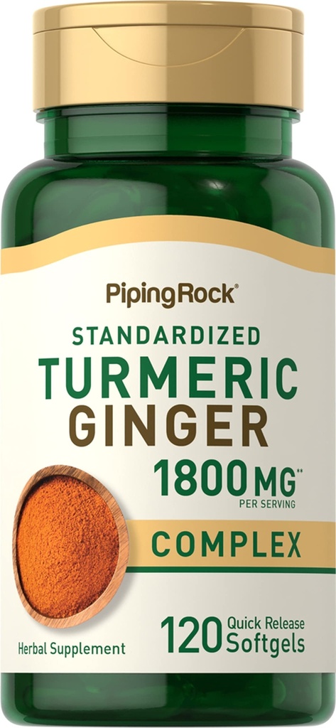 Piping Rock Turmeric e Ginger Supplement | 120 Softgel Capsule | con Black Pepper Extract | Herbal Extract Complex | Non-GMO, Gluten Free
