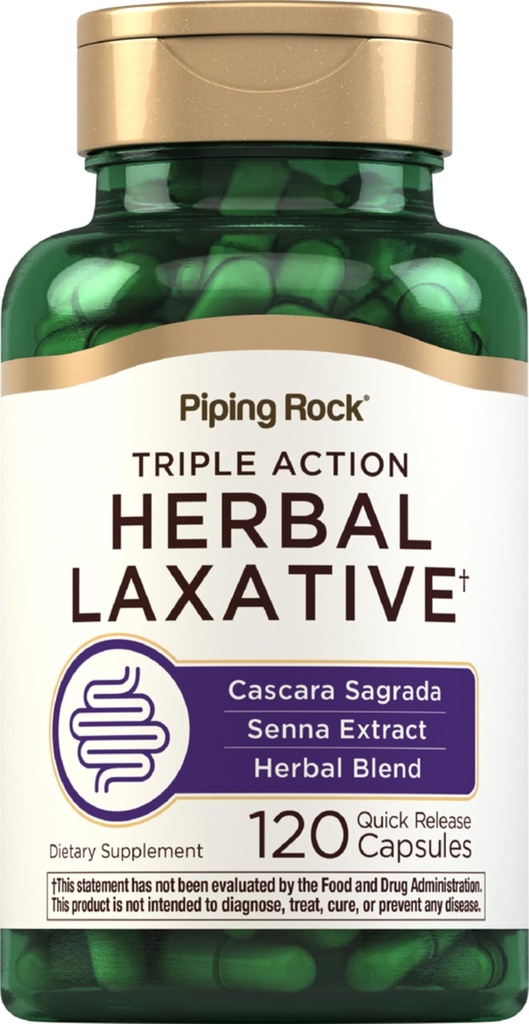 Piping Rock Herbal Laxative Kapseln | 120 Count | Triple Action Supplement Blend mit Cascara Sagrada und Senna Extract | Non-GMO, glutenfrei