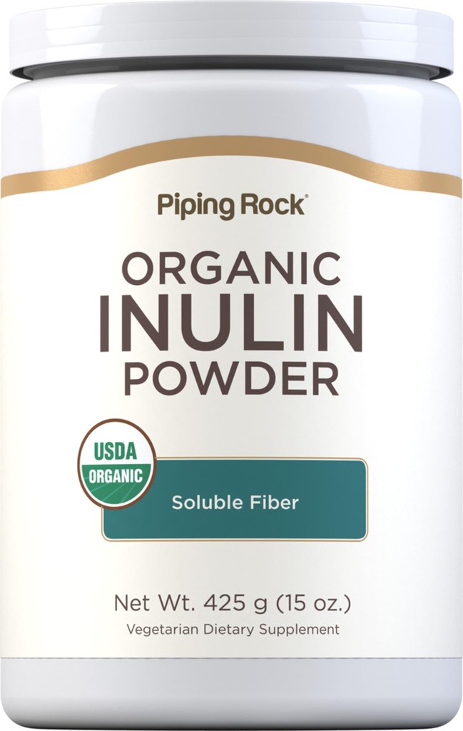 Piping Rock Organic Inulin Powder | 15 oz | Soluble Fiber Supplement | FOS Powder | Vegetarian, Non-GMO, Gluten Free