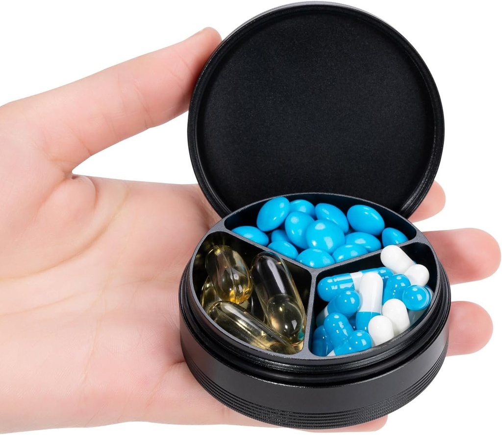 Cas de pilules métalliques 3 Compartiment - Poche étanche Pilule en aluminium Pilule de voyage Conteneur de médicaments Organisateur Portable Pilule quotidienne pour les vitamines Médicaments Huiles de poisson