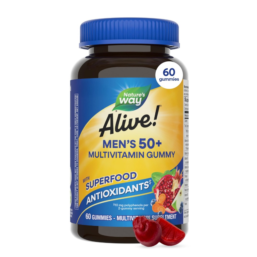 Der Weg der Natur lebt! Männer 50 Plus Multivitamin Gummy, Tägliche Kaubare Multivitamine für Männer mit B-Vitaminen, Vitamin D3 & Zink, Unterstützt Herz, Auge & Energie Metabolismus, * Fruchtgeschmack, 60 Gummis