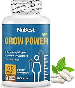 NuBest Grow Power - Kalzium-Ergänzung - Magnesium-Ergänzung mit Vitamin D3, B6, Zink, Phosphor und Multivitamin für starke Knochen, Gesamtgesundheit für Alter 10+ - 1 Monat Versorgung