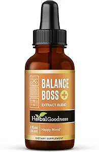 Herbal Goodness Balance Boss - Liquid Mood Support Supplement | Natürliche Beruhigung & Emotional Balance Aid | Stress & Energie Boost mit Rhodiola Rosea | 1 oz Flasche