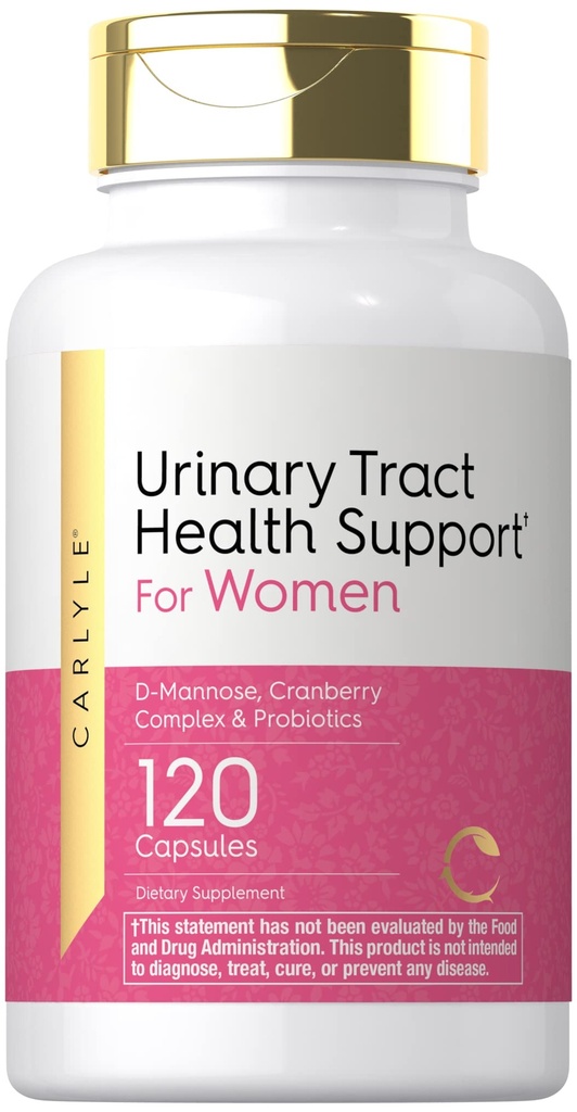 Carlyle Urinary Tract Health pour les femmes de 120 capsules de soulagement pour les femmes de D-Mannose, complexe de canneberges et probiotiques de non-OGM, sans gluten