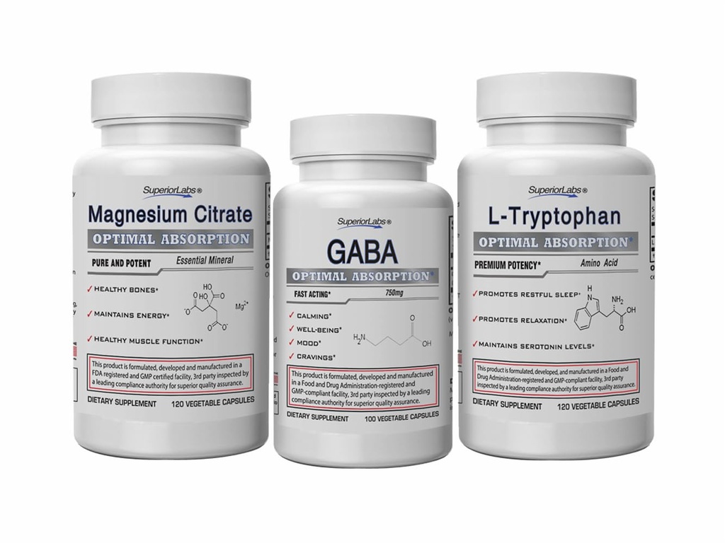 Superior Labs Sleep & Relaxation Bundle - GABA, Magnesium Citrate, L-Tryptophan