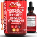 Clean Nutra Cayenne Pepper Drops Supplement Liquid + Hawthorn Berry, Vitamin D3 K2 Beet Root Powder, Ceylon Cinnamon, Turmeric Curcumin, Organic Panax Ginseng, Berberine Extract 1 Pack