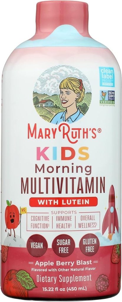 MARYRUTH'S Liquid Morning Multivitamin for Kids | Kids Multivitamin | Immune Support Supplement | Vitamin C | Vitamin D | Essential Nutrients | Vegan | 30-180 Servings | 15.22 fl oz