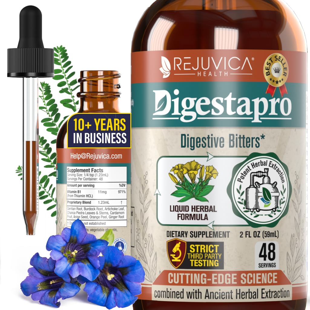 Rejuvica Health DigestaPro - Advanced Digestive Bitters Supplement - Flüssige Lieferung für bessere Absorption - Gentian, Artichoke, Burdock, Chanca Piedra, Ginger & More!