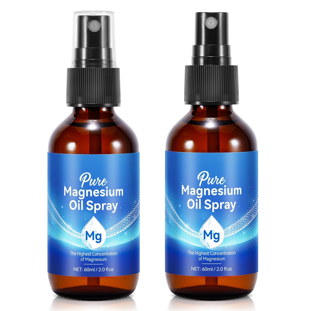 Pure Magnesium Oil Spray, Organic Natural Magnesium Oil Spray for Feet, Body, Skin, Topical Products (2 Pack)