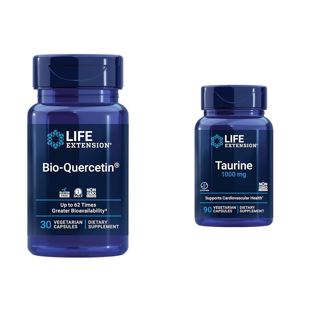 Durée de vie Bio-Quercetin 30 Capsules et Taurine 1000mg 90 Capsules Bundle