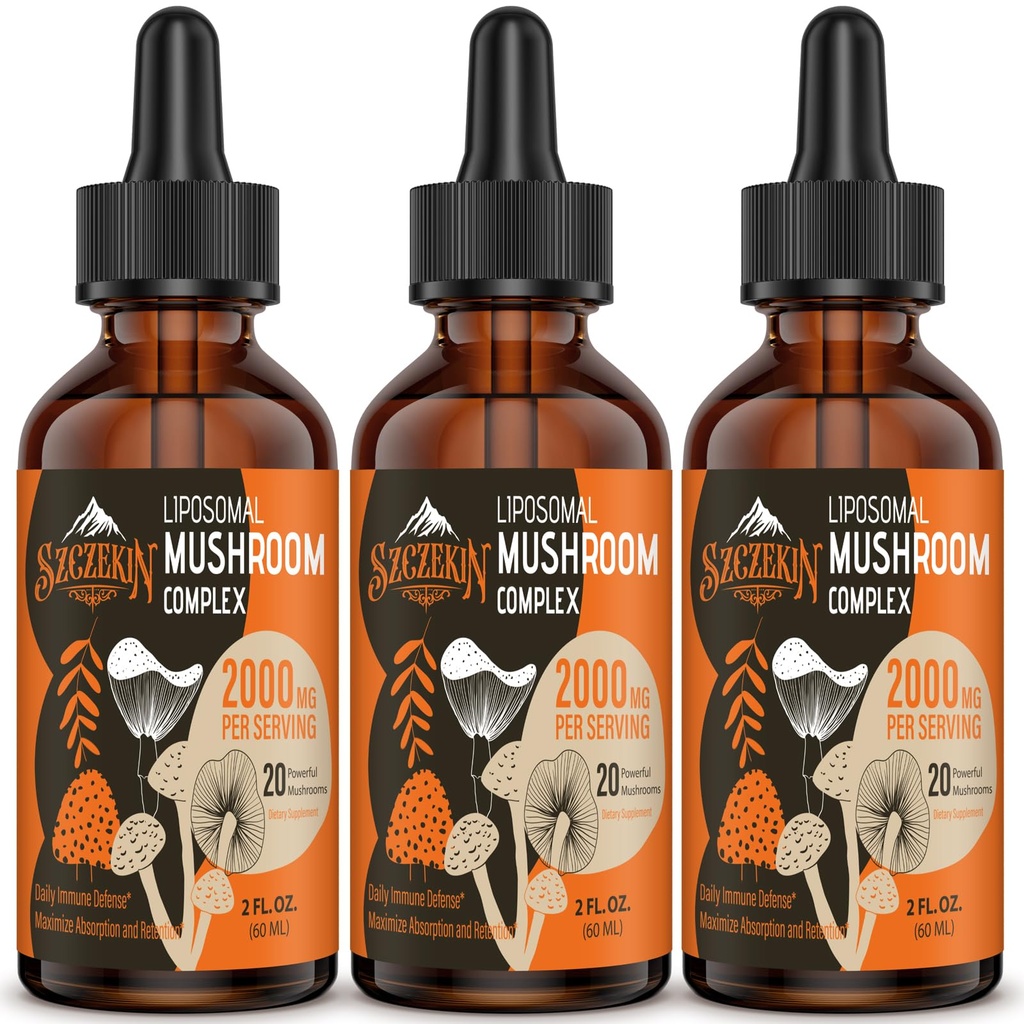 Liposomaler Pilzkomplex Tropfen 2000 MG - 20 Organische Pilzextrakte - Erweiterte flüssige Formel für Immunität, kognitiv und Gedächtnis - Lions Mane Supplement, Reishi, Cordyceps, Chaga, 90 Servierungen