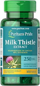 Puritans Pride Thistle de lait Standardisé 250 Mg Silymarin Capsules, 100 Compte