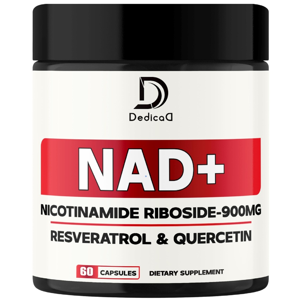 Supplément NAD avec le riboside de la nicotinamide, trans-résvératrol, quercetin - énergie cellulaire et réparation, vitalité, vieillissement en santé - 60 Nombre
