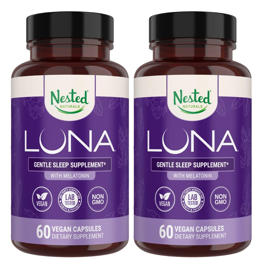 Nested Naturals Luna Sleep Aid - Non-Habit Forming Natural Sleeping Pills für Erwachsene mit natürlichen Inhaltsstoffen - Valerian Root, Melatonin, Kamille, Zitronenbalsam und mehr - 120 Vegan Kapseln
