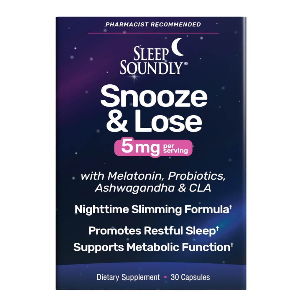 Sleep Soundly Snooze & Loose 5mg, with Melatonin and CLA, Supports Metabolism, Probiotics and Ashwagandha, 30 Capsules