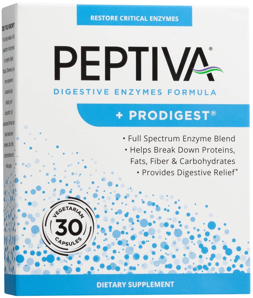 Peptiva Digestive Enzyme Supplement + ProDigest - Helps with Bloating, Gas, Constipation - 30 Count