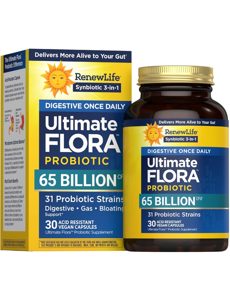 Renew Life Digestive Ultimate Flora Probiotika 65.000.000.000 CFU Verzögerte Freisetzung Veganer Kapseln | Einmal täglich | Verdauungsgesundheit | Immungesundheit | Milchprodukte frei | 30 Count