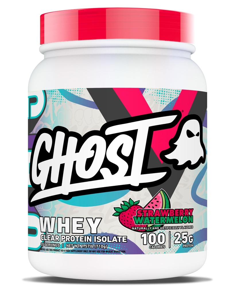 GHOST Clear Whey Isolate Protein Powder, Strawberry Watermelon - 1.57 LB Tub, 25G di Whey Protein - Post Workout Drink per Muscle Gain & Recovery – Sugar Free, Soy Free & Zero Fat, 20 Servings