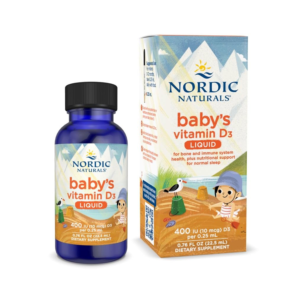 Nordic Naturals Baby’s Vitamin D3, Unflavored - 0.76 oz - 400 IU Vitamin D3 - Bones sano, Immune System Support, Normal Sleep Rhythms - Non-GMO, Certificato Vegetariano - 90 Serve