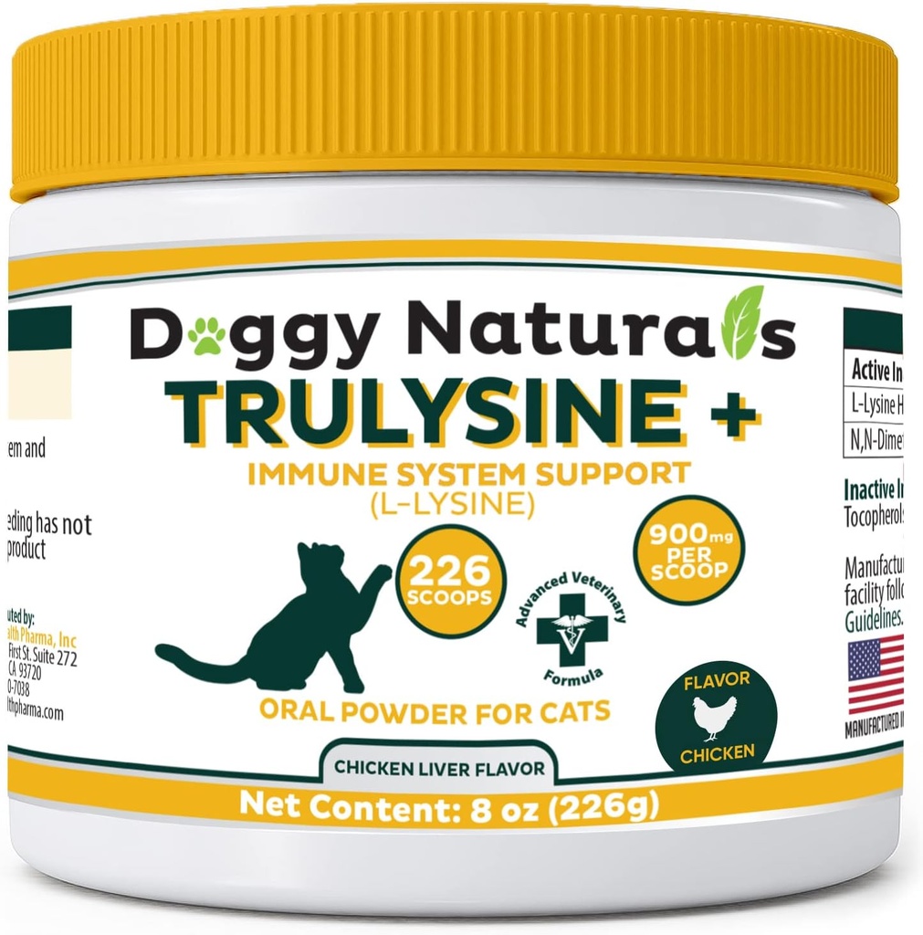 Trulysine Plus L-Lysine für Katzen Immunstütze Mundpulver 8oz/226g - Katzen & Kittens aller Altersgruppen, Niesen, Runny Nase Quitten, Watery Eyes Chicken Liver Flavor (US.A)(226 Gramm (900mg / Scoop)))