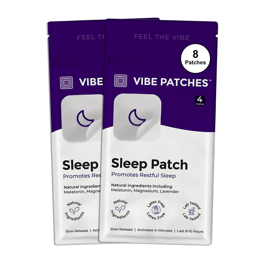 Sleep Patch | Wearable Wellness with Melatonin Magnesium and L-Theanine | Long Lasting Patch for 8-10 Hours | Vegan & Latex Free | 4 Patches Per Pack, 2 Pack