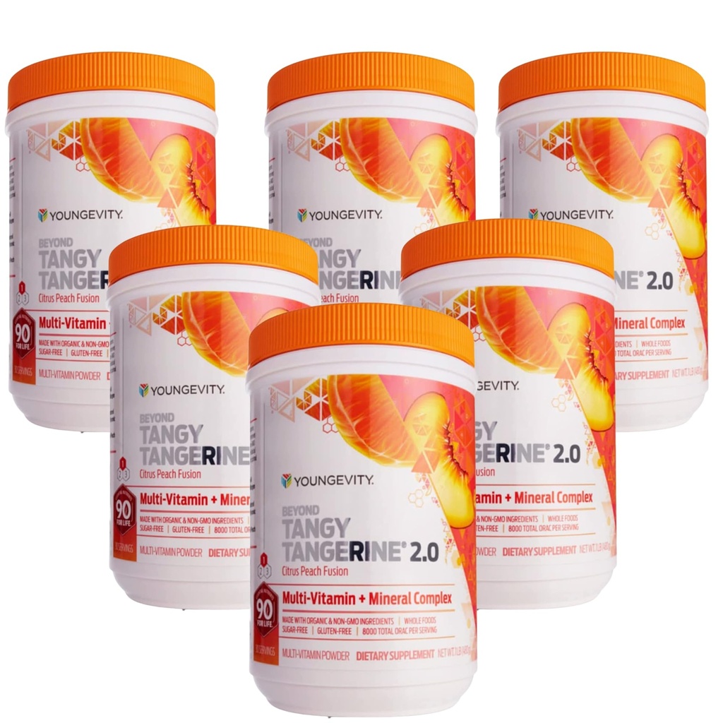 Youngevity Beyond Tangy Tangerine 2.0 Citrus Peach Fusion Multi-Vitamin & Mineral Complex - Realizzato con Natural & Whole Foods | 8.000 ORAC (6-Pack)