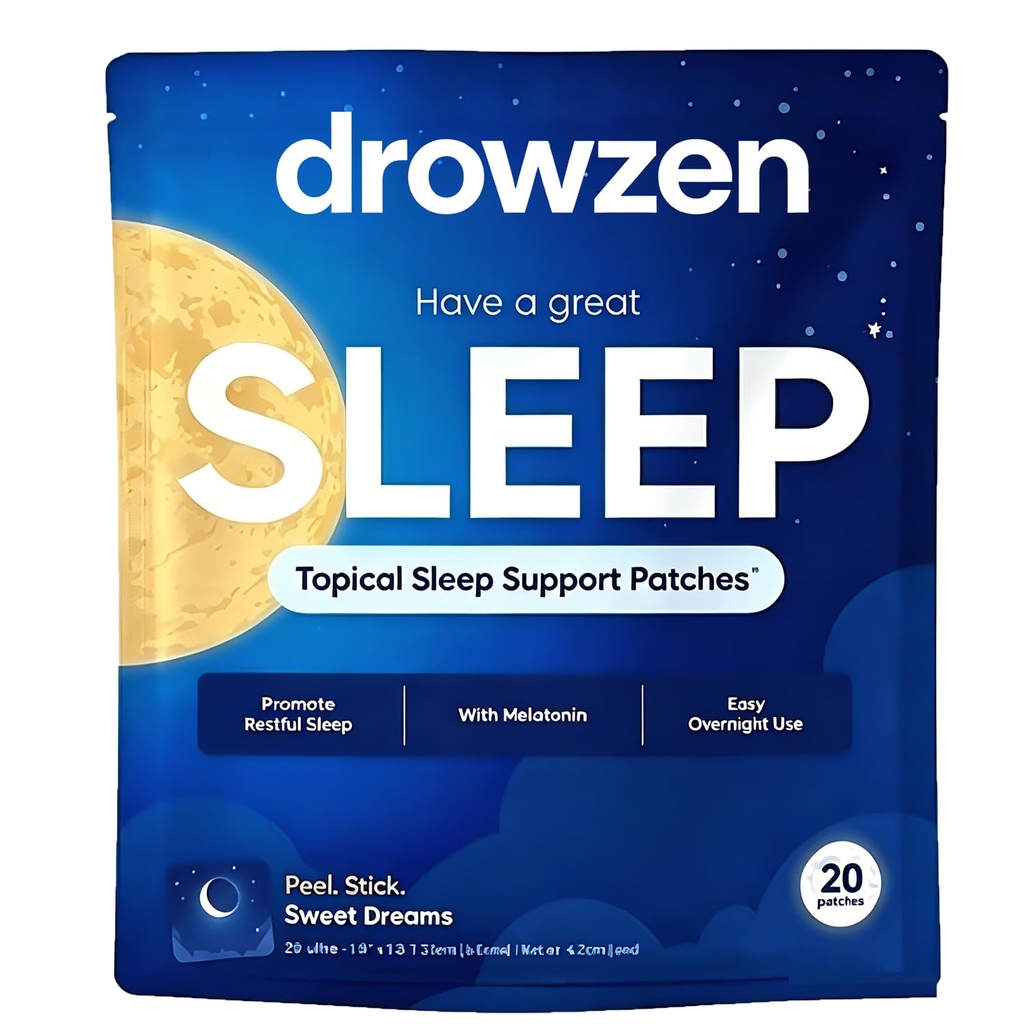 Drowzen Sleep Patches, Contains Melatonin and Magnesium, Continuously Effective for 8 Hours, Non-Genetically Modified and Without Cruel Practices, 20Patches