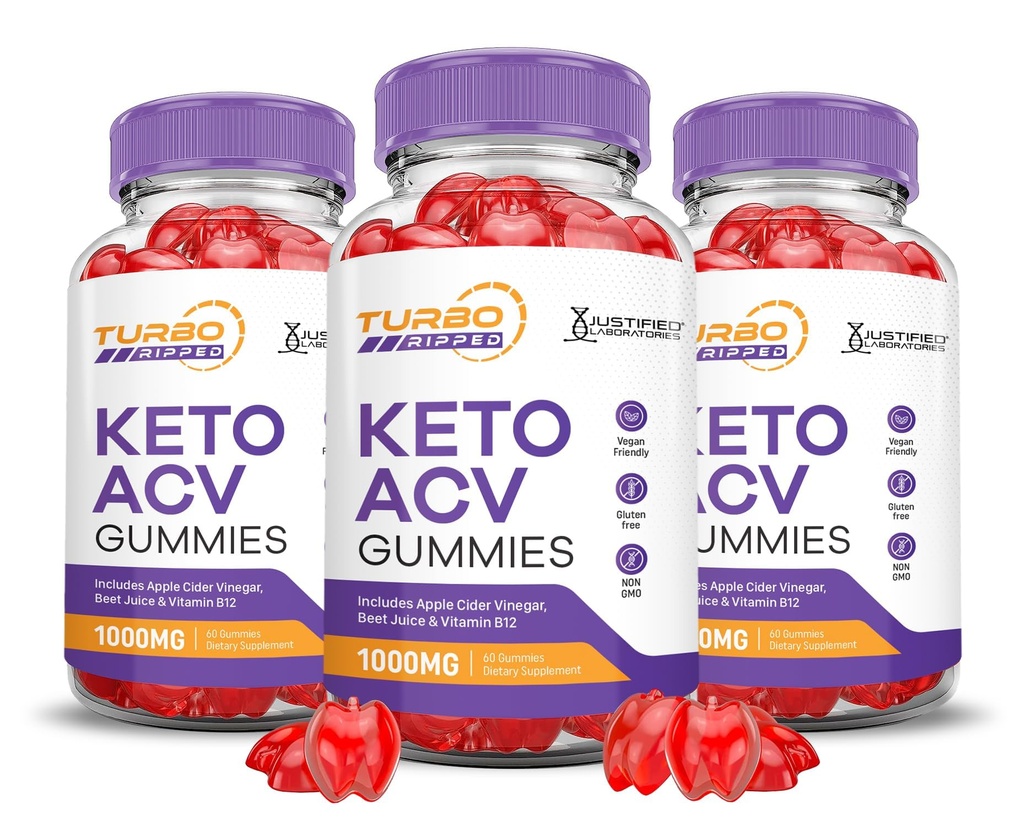 (3 Pack) Turbo Ripped Keto ACV Gummies Advanced Formula 1000MG Turbo Ripped Keto Gummies Aceto di sidro di mele Formulato con Polvere di succo di barbabietola di melograno B12 Vegan Non OGM 180 Gummy