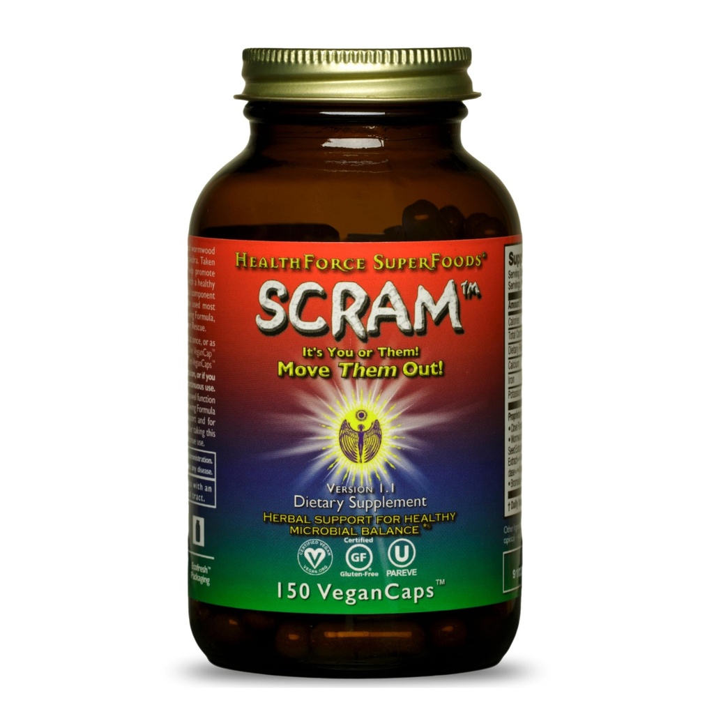 HealthForce SuperFoods Scram - Kräuterergänzung mit Milchdistel, Wormwood & Black Walnut - Verdauungsunterstützung Kapseln - 150 Vegan Kapseln