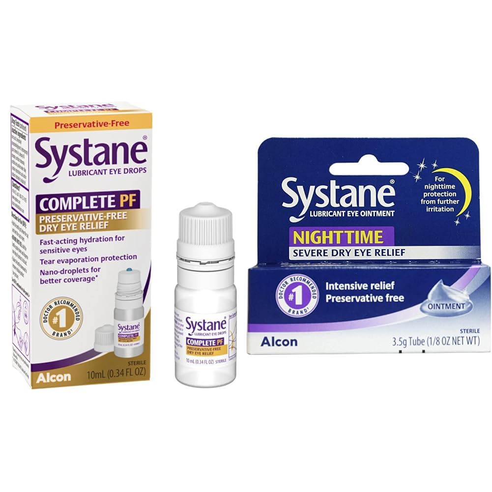 Systane PF Multi-Dose Preservative Free Dry Eye Drops 10ml & Nighttime Lubricant Eye Ointment 3.5g Tube
