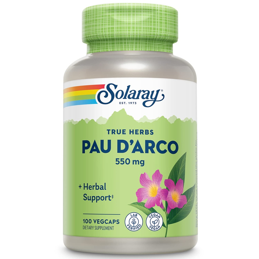 Solaray PAU D'arco Inner Bark Capsules, 510 mg | 33 Servings, 100 Count