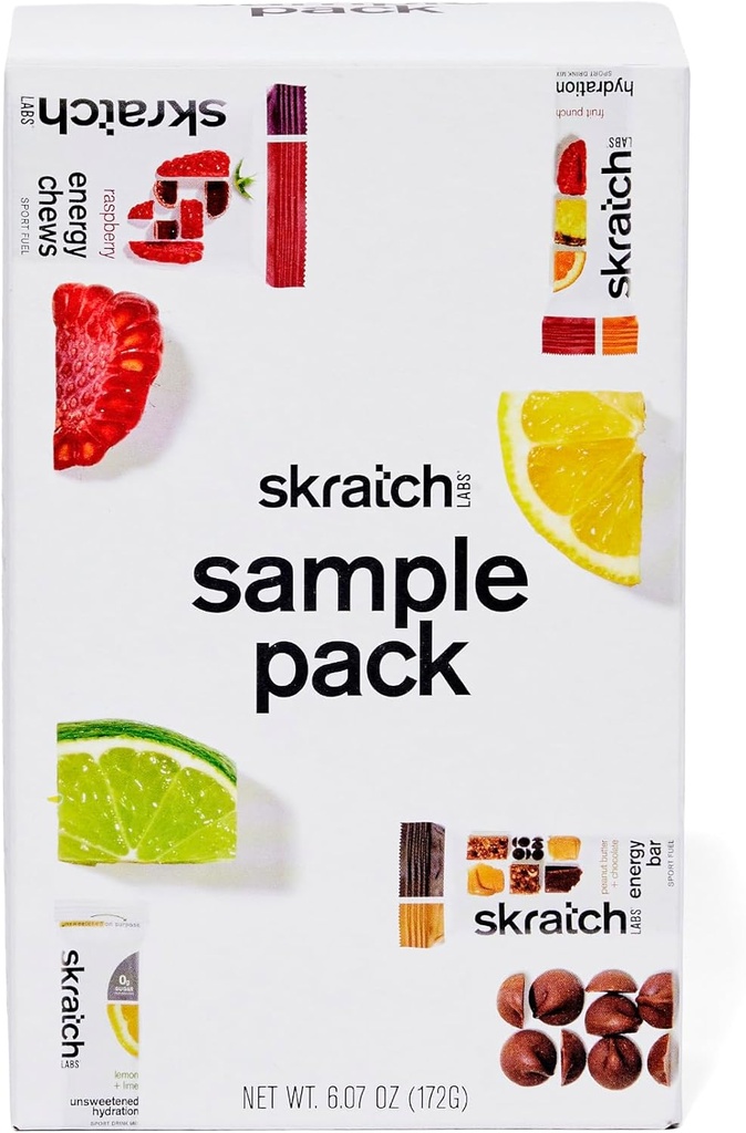 Schkrats Sample Pack - Hydration Drink Mix, Unsweetened Sport Drink Mix, Energy Chews, Energy Bar - Sports Nutrition Trial Variety Pack - für Laufen, Radfahren, Wandern und Ausdauer Aktivitäten