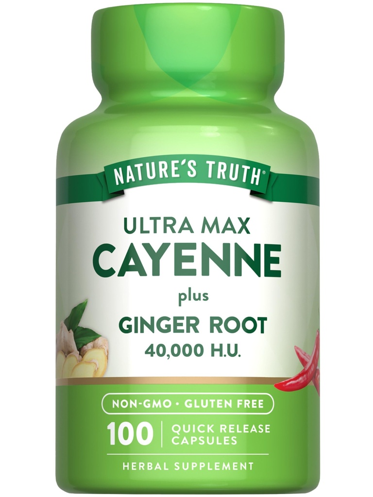 La verità della natura Cayenne Pepper Capsule | 40,000 HU | 100 Count | con Ginger Root | Non-GMO & Gluten Supplemento gratuito