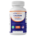 Calcium vitamatique 1200mg avec vitamine D3 2000 UI (50mcg) – Formule de soutien osseux et immunitaire – 240 comprimés – Carbonate de calcium à haute absorption avec D3 – Non-OGM, sans gluten