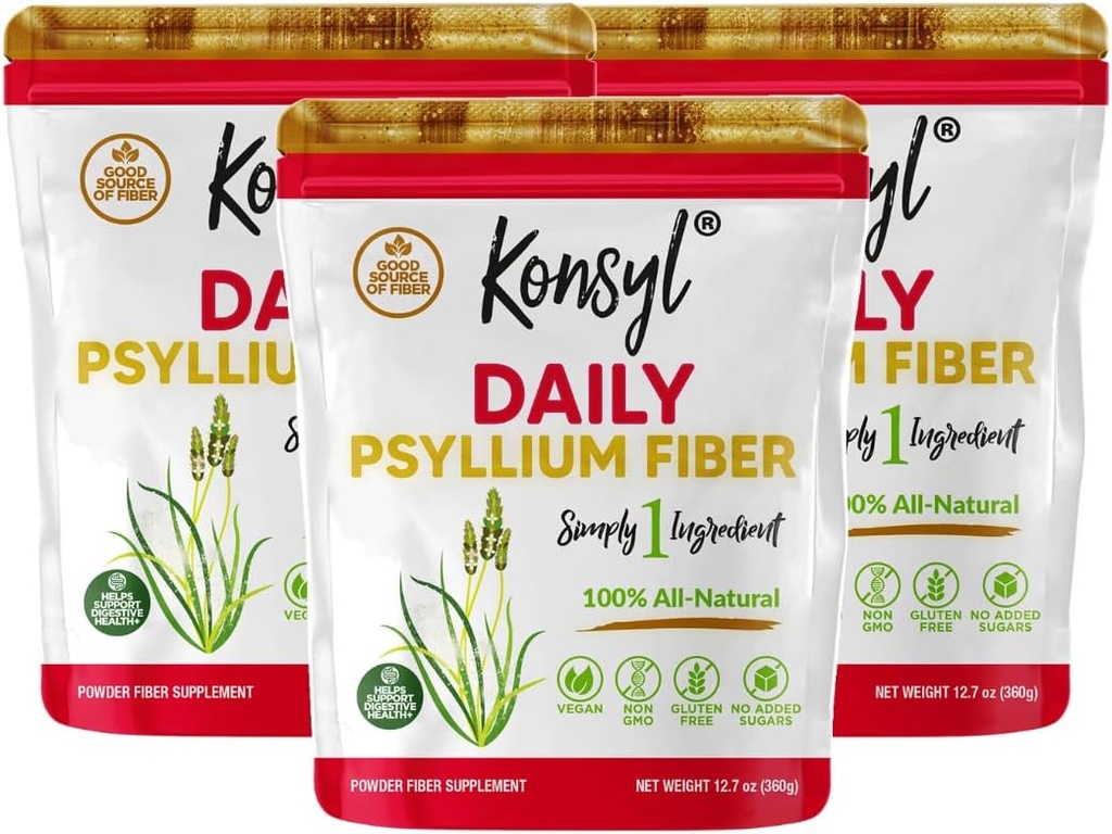 Konsyl Daily Psyllium Fiber, 3 Pack, 360g Gusset Bag, Glutenfrei, Non GMO, Keto Friendly, Unflavored, Easy Mixing Fiber