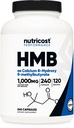 Nutricost HMB (Beta-Hydroxy Beta-Methylbutyrate) 1000mg (240 capsules) - 500mg par gélule, 120 portions - Sans gluten et sans OGM