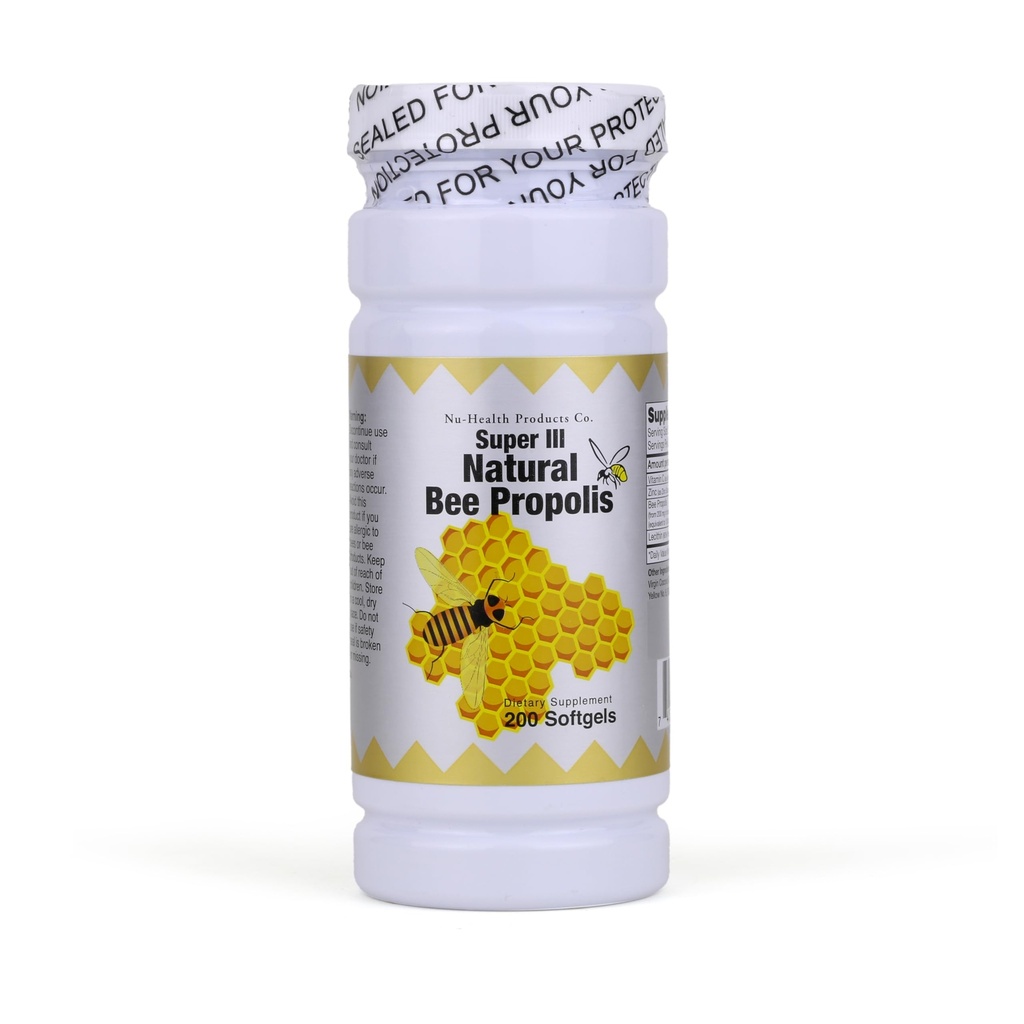 Nu-Health Super III Natural Bee Propolis, Vitamin C Zinc, 200 Softgels