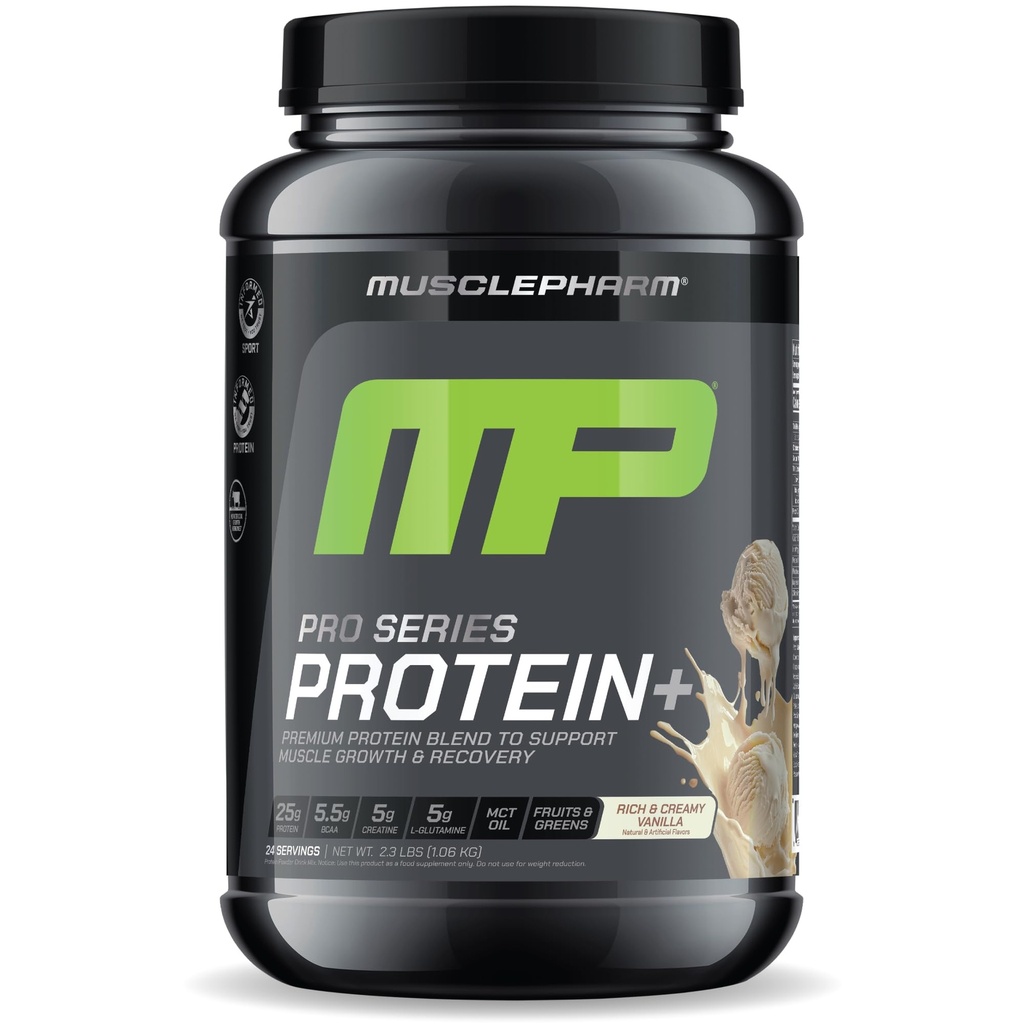 MusclePharm Pro Series Protein+, 26g Whey Protein Powder per Serving | Professional Grade 7-in-1 Blend for Muscle Growth & Workout Recovery | Creamy Vanilla, 2.5 lb, 24 Servings