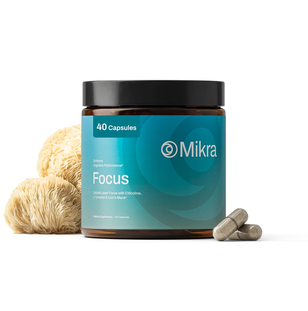 Enhancer Cognitif Mikra - Supplément de soutien au cerveau nootrope avec Citicoline, Lion, Mane et L-Tyrosine - Formule de soutien cognitif et mémoire pour la clarté mentale, la concentration et la santé du cerveau - 40 capsules