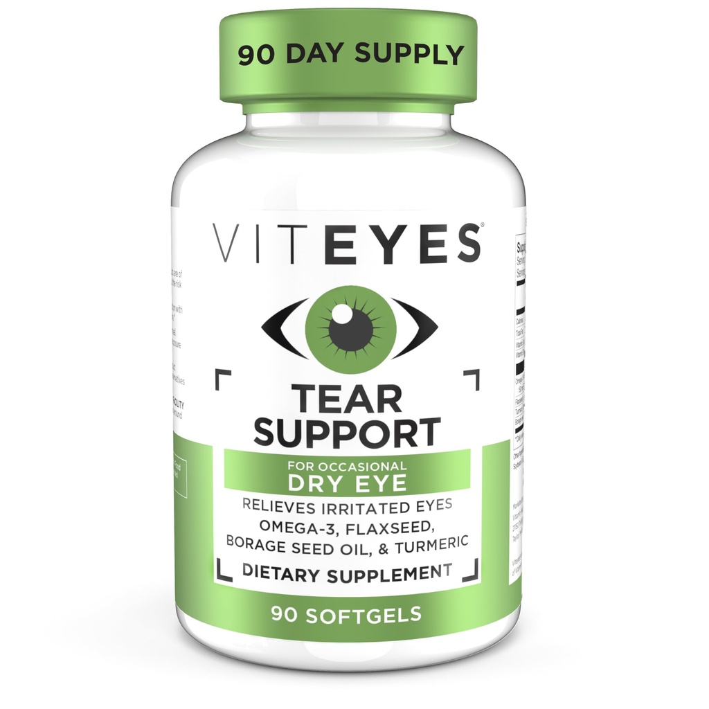 Viteyes Tränenunterstützung Augen beruhigende Mischung, gelegentliche trockene Augenergänzung, keine Augentropfen, Rötung Relief, Augenvitamin, Allergie Unterstützung für juckende Augen, Omega-3-Fischöl, 90 Softgels