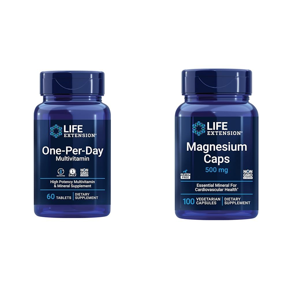 Life Extension One-Per-Day Multivitamin – Verpackt mit über 25 Vitaminen, Mineralien & Pflanzenextrakte & Magnesium Caps, 500 mg, Magnesiumoxid, Citrat, Succinate, Herzgesundheit