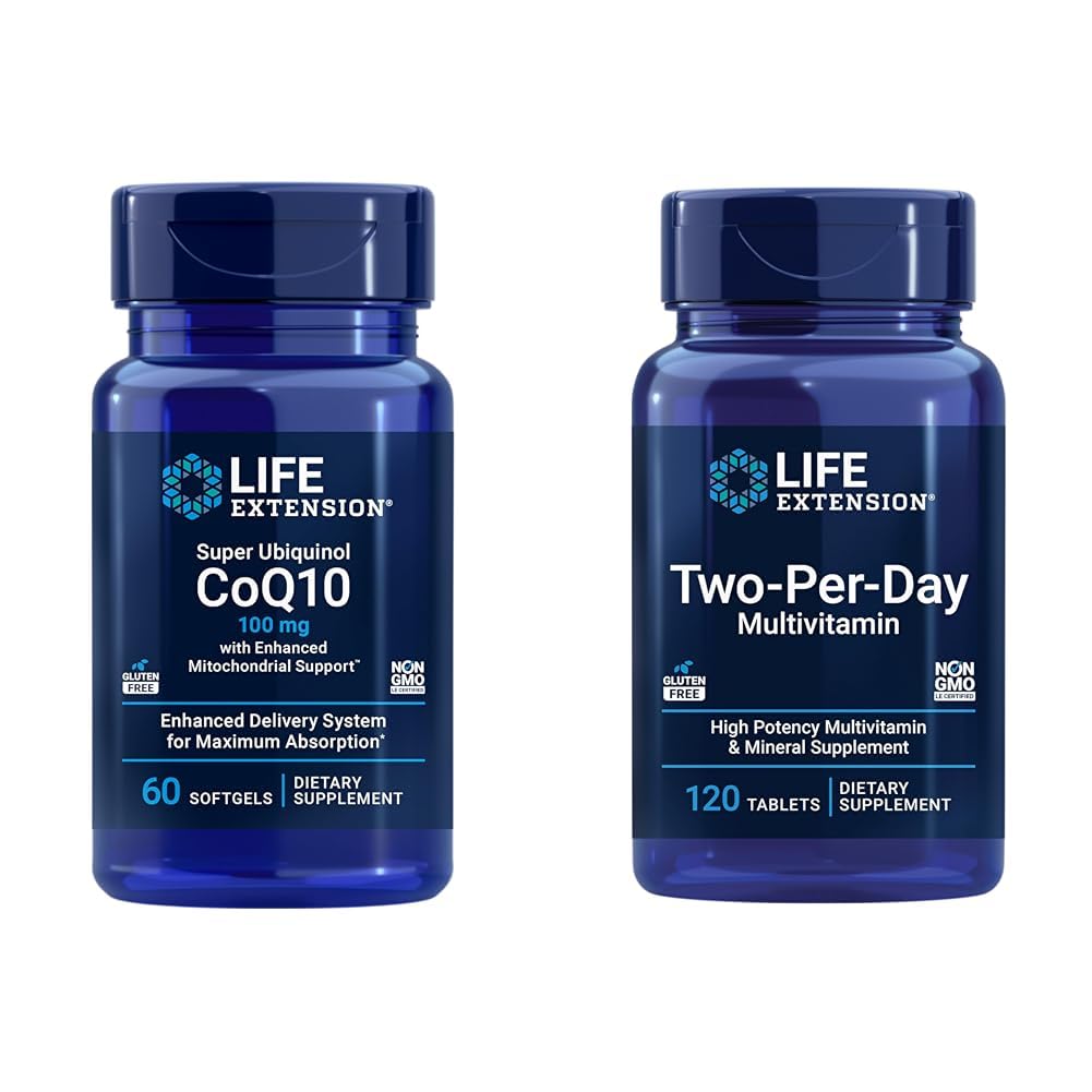 Life Extension Super Ubiquinol CoQ10 Herz- und Zellenergie-Unterstützung mit zwei-Per-Day High Potency Multi-Vitamin & Mineral Supplement, 60 Softgels & 120 Tabletten